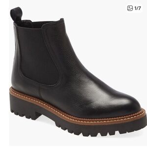 Caslon Black Leather Lug Chelsea Boot with Brown Trim